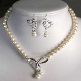 7-8mm White Akoya Cultured Pearl Necklace& earring 18'' > 191Z