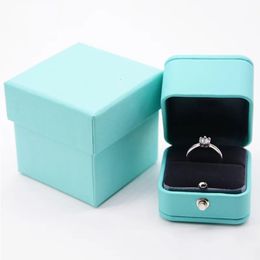 Jewelry Boxes Luxury Romantic Blue Leather Jewelry Gift Box Ring Box Necklace Box Ring Packaging Storage Ring Organizer for Wedding Propose 231216