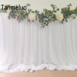 Table Skirt White Table Skirt Long Sheer Tablecloth for Backyard Wedding Sweetheart Main Table Birthday Party Cake Table Decoration 231216