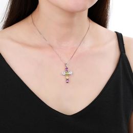 GEM'S BALLET 925 Sterling Silver Cross Necklace For Women Natural Amethyst Topaz Colorful Gemstone Pendant Jewelry 20211952