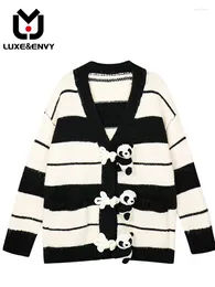 Women's Knits LUXE&ENVY Winter High End Mohair Lazy Loose Striped Knitted Cardigan Button Panda Doll Sweater Coat Female 2023 Autumn
