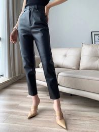 Men's Pants Streetwear Women 2023 Korean Fashion Genuine Leather Pant High Waist Trousers Quality 231216