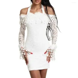 Casual Dresses 2023 Sexy White Lace Dress Long Sleeve Women Bodycon Off Shoulder Wedding Party Clubwear Evening Short Mini