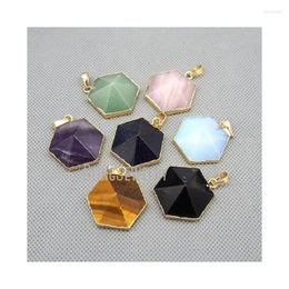 Pendant Necklaces PM1065 Healing Crystal Or Stone Geometry Hexagon Charm With Electroplated