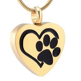 IJD11327 Gold Colour Black Animal Paw Printed Pet Cremation Urn Funeral Ashes Holder Locket Stainless Steel CREMATION PENDANT2187