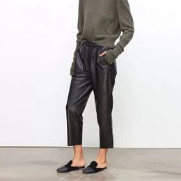 Men's Pant Pants Real Leather Tousers High Waist Harem 2023 Elastic Streetwear 231216