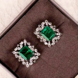 Stud Earrings Huitan Brilliant Women's With Green Cubic Zircon Temperament Elegant Female Accessories For Wedding Jewellery Party