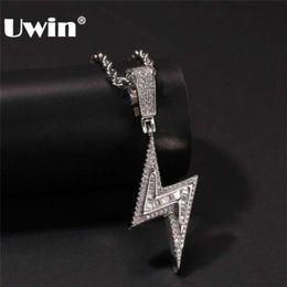 UWIN Silver Color Iced Bolt Necklaces Fashion CZ Pendant Lightning Pendants Jewelry Mens Hiphop Chains Drop 210929295l