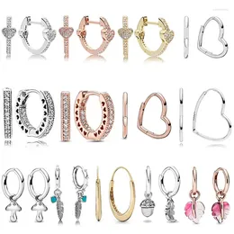 Stud Earrings 925 Sterling Silver Asymmetric AlluEarring Heart Spiritual Feathers Small Hearts Of PAN Earring For Women Gift Fashion Jewelry