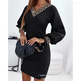 Casual Dresses 2023 Spring Summer Women's Printing Contrast Colour V-neck Dress Everyday Fashion All-Matching