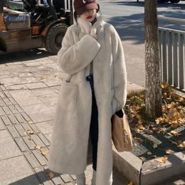 Women's Fur Winter Women Imitation Coat Long Below The Knee Stand-up Collar Thicken Lamb Wool Outwear Fashion Leisure Warm Parkas
