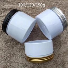 Storage Bottles Wholesale 100g/120g/150g White Plastic Jar Cream With Aluminium Lid PET Container Empty Food Packing