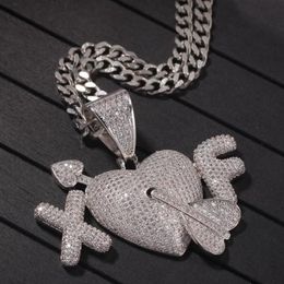 Pendant Necklaces Custom 2 Letters An Arrow Through The Heart Necklace Hip Hop Full Iced Out Cubic Zirconia Gold Sliver CZ Stone3455