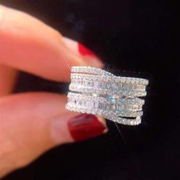 Choucong Brand New Luxury Jewelry 925 Sterling Silver Full Princess Cut White Topaz CZ Diamond Gemstones Eternity Women Wedding Ba255w