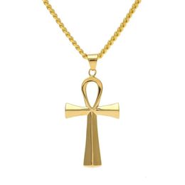 NEW Stainless Steel Ankh Necklace Egyptian Jewelry Hip Hop Pendant Iced Out Gold Key To Life Egypt Cross Necklace 24 Chain2915
