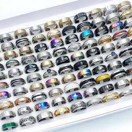 whole 100pcs lot Multi-style Stainless steel Zircon Rings Mix For Women Men Charm Fashion Band Accessories Party Gift Jewelry242r