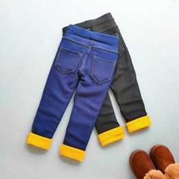 Trousers Kids Girls Denim Pencil Pants Autumn Winter Plus Velvet Warm Jeans Elastic Waist Thicken Cashmere