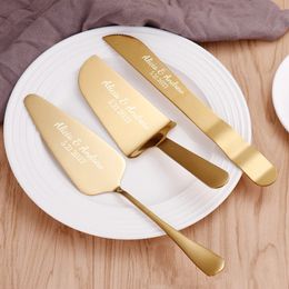 Baking Moulds 3pcs/Set Personalised Pastry Stainless Steel Wedding Cake Knife Set Rose Gold Pizza Cutter Custom Dessert Pastry Baking Tools 231216