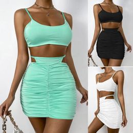 Work Dresses 2023 Summer USA Sexy Strap Tank Top Two Piece Amazon Cross Border Women's Lace Up Pleated Wrap Hip Skirt