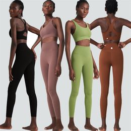 LL Womens Yoga Outfit Yoga Sets Pants Vest Trousers Shorts Excerise Sport Gym Running Trainer Casual Long Pant Elastic High Waist Two Pieces Sportwear Suits