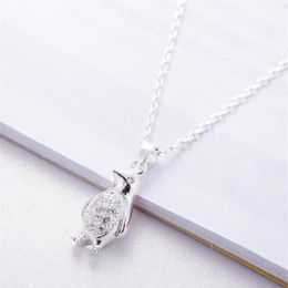 Temperament Rhinestone Personality Cute Penguin Shiny Literary Versa 925 Sterling Silver Clavicle Chain Female Necklace Chokers208T