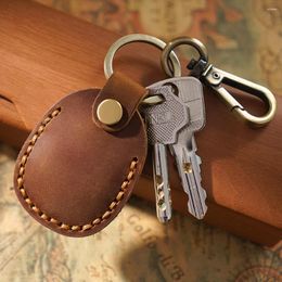 Card Holders Retro Round Useful Leather Key Ring Personality Access Control Cover Case Unisex Chain Bag Wallet Handmade