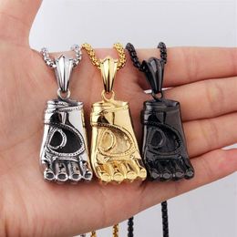 Men's High Quality 316L Stainless Steel Boxing Gloves Pendant Necklace with Box Chain222S