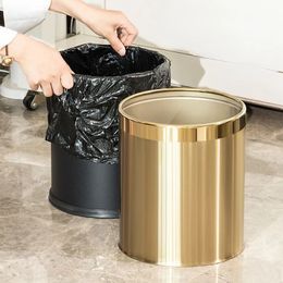 Waste Bins Nordic Golden Dustbin Home Kitchen Bathroom Living Room Toilet Trash Can Luxurious Odor Proof Bucket el Cleaning Tools 231216