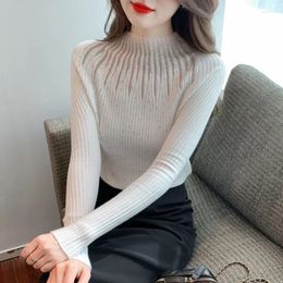 Women's Sweaters 2023 Autumn Women Pullover Winter Knitted Sweater Long Sleeve Half Turtleneck Diamond Top Jumper Slim Fit Elegant 29599