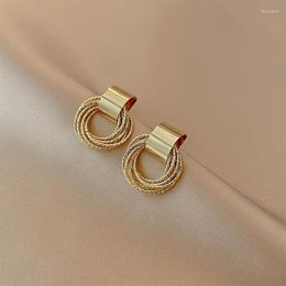 Stud Earrings Women's Simple Gold Color Vintage Small Circle Tassel Piercing For Woman Unusual Korean Charm Ear Jewelry291V