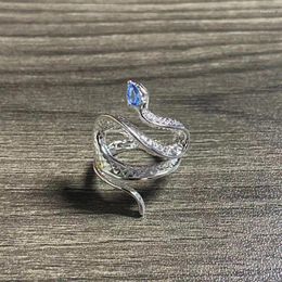 Cluster Rings Vintage Snake Wrapped Blue Zircon Ring Women Adjustable Simple Fashion Girl Party Engagement Jewellery Gift