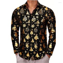 Men's Casual Shirts 2024 High Quality Fashionable Shirt Button Gold Designer Christmas Long Sleeve Tops Lapel