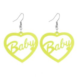 New Green Neon Jewellery Dangle Earring Acrylic Drop Earrings for Women Letter Peach Heart BABY Trendy Cute Accessories3024