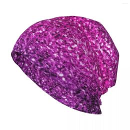Berets Purple Pink Ombre Faux Glitter Sparkles Knit Hat Military Tactical Caps Snap Back Men's Hats Women's