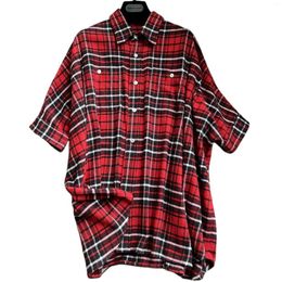 Women's Blouses CHUNYIN Summer Fashion Loose Gingham Blouse Womens 2023ss Street Style Oversized Red Plaid Shirts Short Sleeve Tops