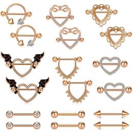 Barbell CZ Heart Shape for Women Girls Tongue Ring Piercing Body Jewelry Nipple Shield Rings Set263f