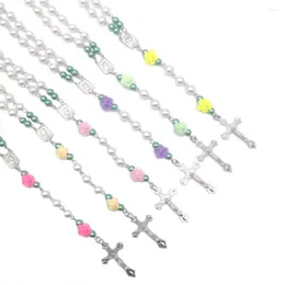 Pendant Necklaces Imitation Pearl Rose Prayer Bead Necklace Selling Colourful Cross For UNISEX