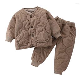 Down Coat Boys Girsl Winter Padded Suit Clothes Baby Outfit Set Children's Corduroy Outerwear Quilted Jacket Tops Pants 2PC 1-7Yeas