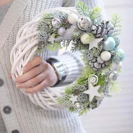 Decorative Flowers 10-30cm White Rattan Ring Wreath Artificial Flower Garland Round Design Christmas Tree Wedding Party Gifts Home