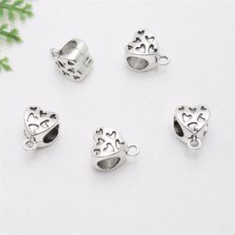 300pcs lot Silver Plated Heart Bail charms Spacer Beads Charms pendant For diy Jewellery Making findings 12x9mm348S