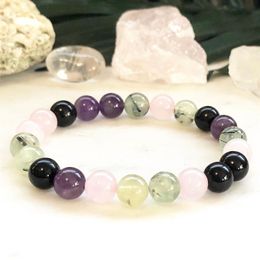 MG0872 8MM A Grade Black Tourmaline Prehnite Bracelet Women's Rose Quartz Energy Power Bracelet Gift for Mother's Day236Y