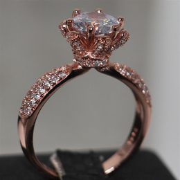 Whole Handmade choucong Fashion Jewellery 925 Sterling Silver Rose Gold Plated Solitaire White Topaz CZ Diamond Wedding Women Fl2314