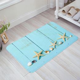 Carpets Blue Wooden Board Starfish Fresh Shell Kitchen Floor Mat Living Room Decor Carpet Home Hallway Entrance Doormat Anti Slip Rug