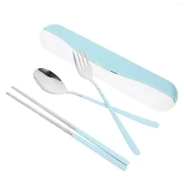 Dinnerware Sets Cutlery Set Chopstick Holder Stainless Steel Forks Camping Tableware Spoons Travel Utensils Kits Chopsticks With Case Suite