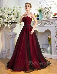 Crystals Beaded Gothic Wedding Dress A Line Black And Burgundy Strapless Long Tulle Bridal Gowns Corset Plus Size Women Formal Dresses 2024