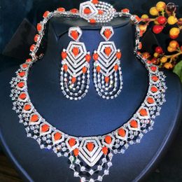 Necklace Earrings Set Missvikki Trendy Blue Pink Luxury 4PCS Dubai Style Big Bangle Ring Jewelry Charm Female