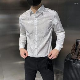 Men's Casual Shirts Spring KPOP Fashion Style Harajuku Slim Fit Ropa Hombre Loose All Match Square Neck Shirt Jacquard Weave Button Blusa