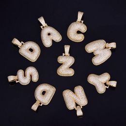 A-Z Custom Name Bubble Letters Necklaces & Pendant Bling Cubic Zircon Hip Hop Jewellery 2 Colours with Cuban chain s300R