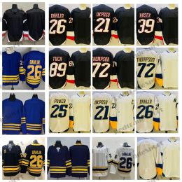 Mens 2023 Reverse Retro 26 Rasmus Dahlin Hockey Jerseys New Black 21 Kyle Okposo 72 Tage Thompson 89 Alex Tuch 39 Dominik Hasek 25 Owen Powe