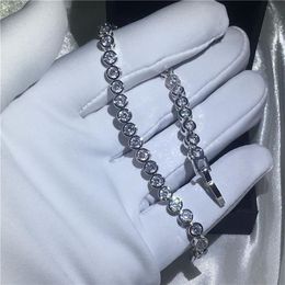 Handmade bracelet Bezel setting 5A cubic zirconia White Gold Filled Engagement bracelets for women wedding accessaries328n